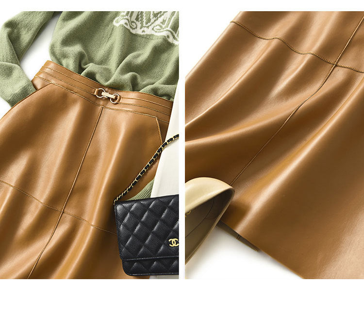 Women’s Sheepskin Leather Midi Skirt