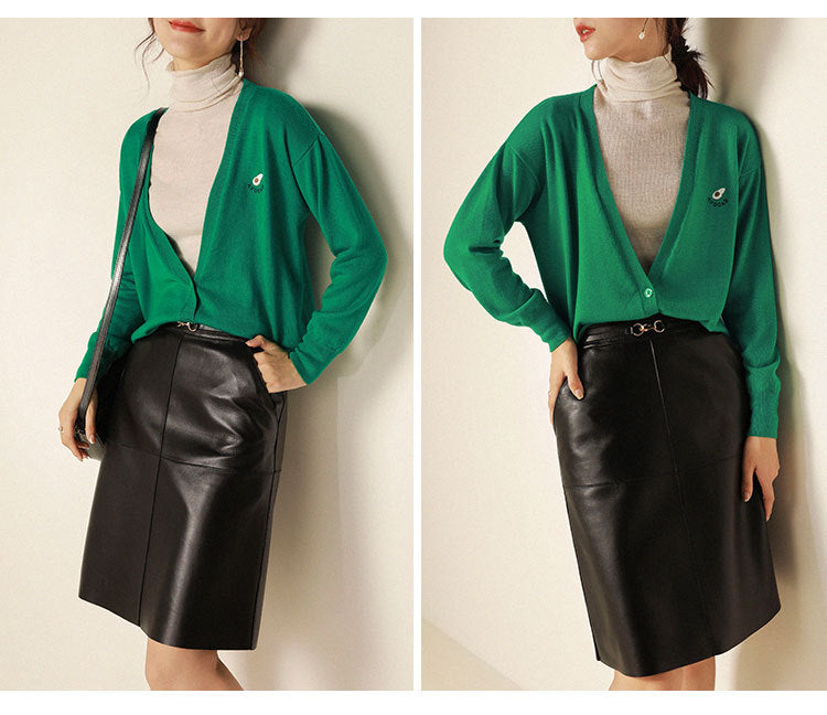 Women’s Sheepskin Leather Midi Skirt