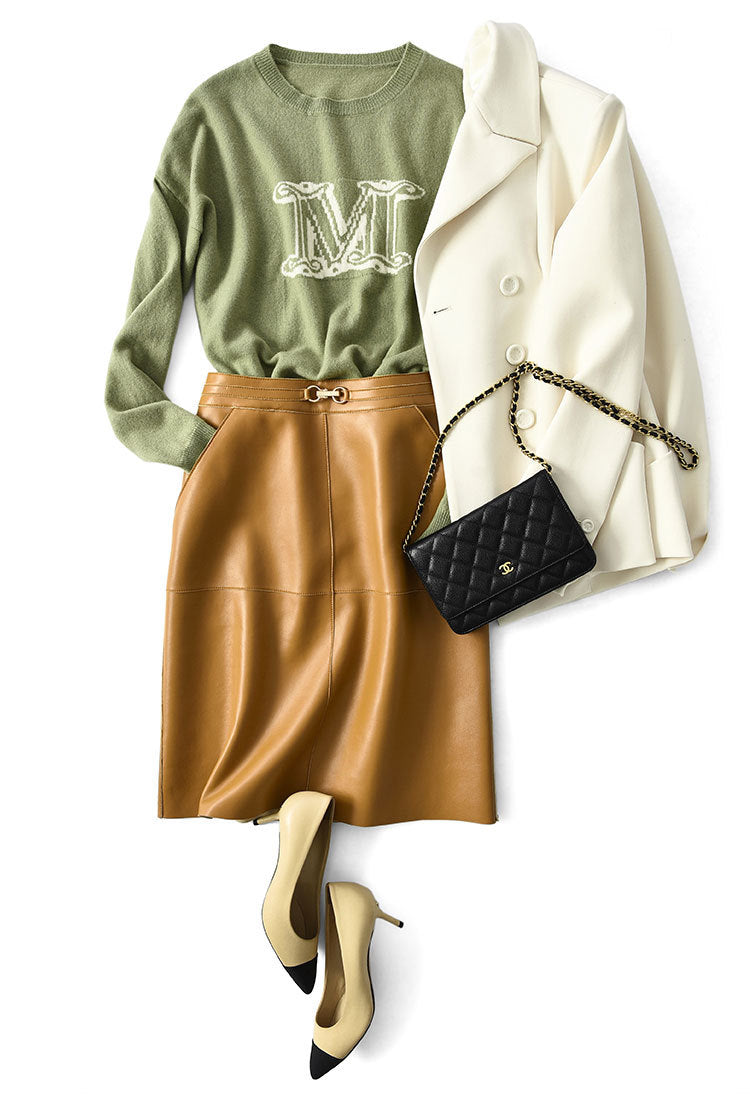 Women’s Sheepskin Leather Midi Skirt