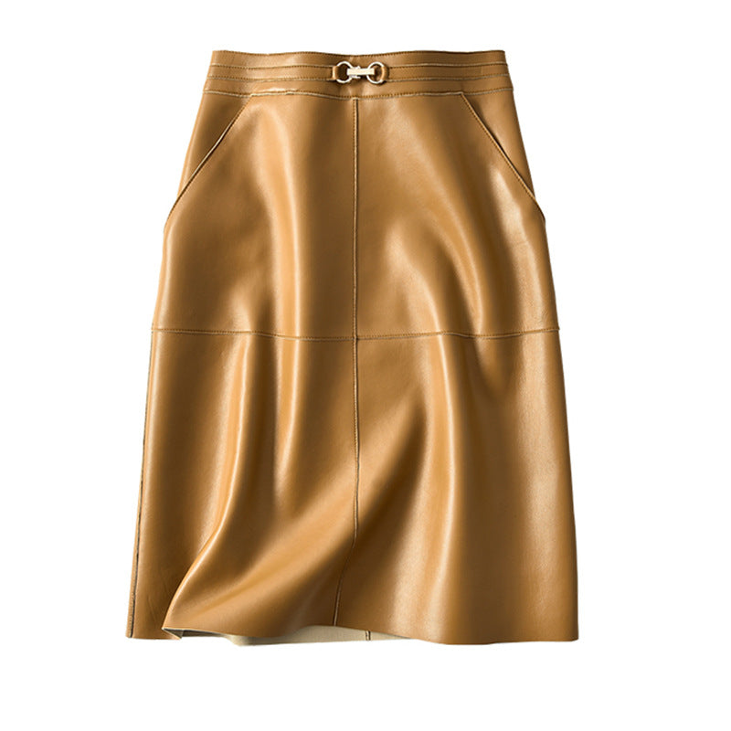 Women’s Sheepskin Leather Midi Skirt