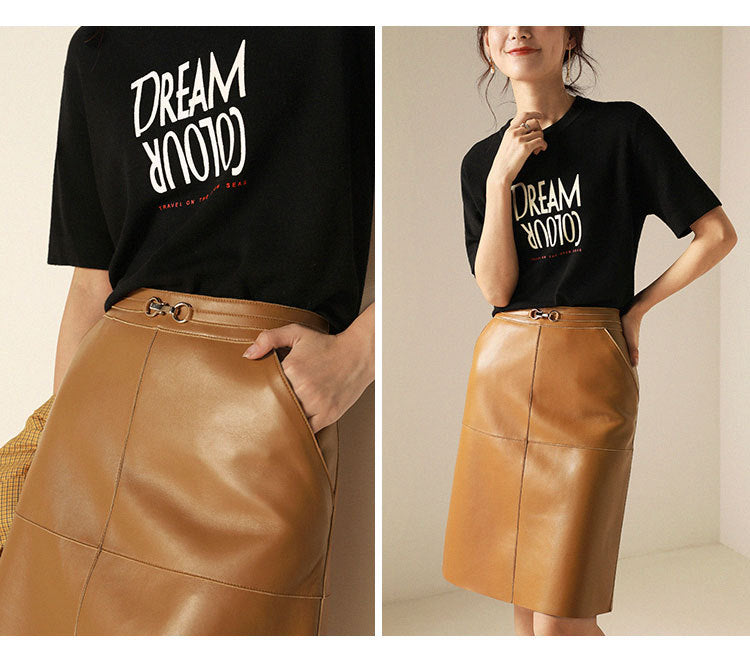 Women’s Sheepskin Leather Midi Skirt