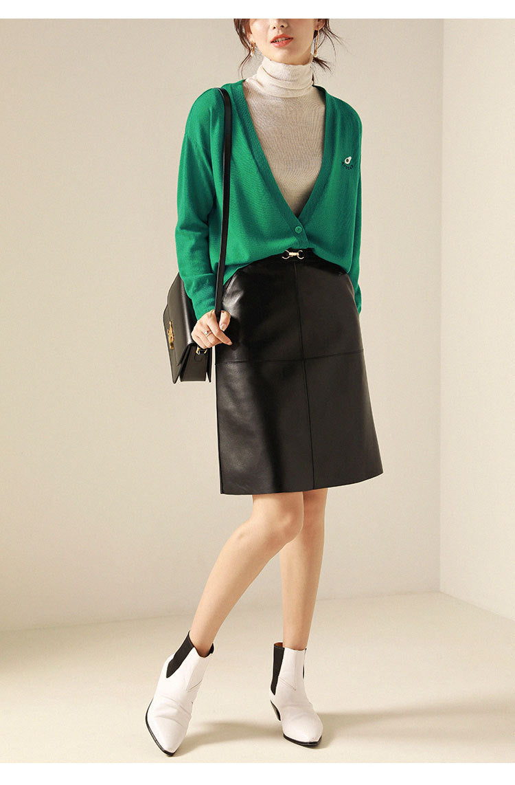 Women’s Sheepskin Leather Midi Skirt