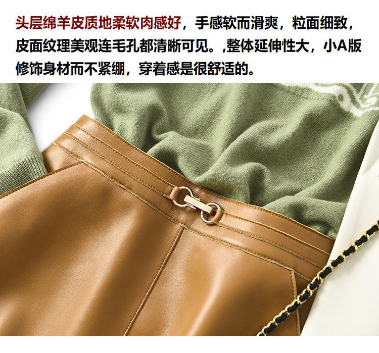 Women’s Sheepskin Leather Midi Skirt