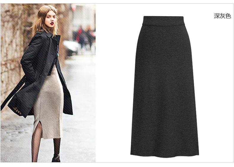 High-Waist Wool-Style Skirt