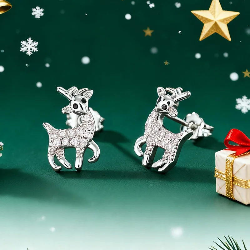 Cute Deer Stud Earrings Christmas Style Elegant Women Fashion Jewelry Holiday Daily Wear Gift