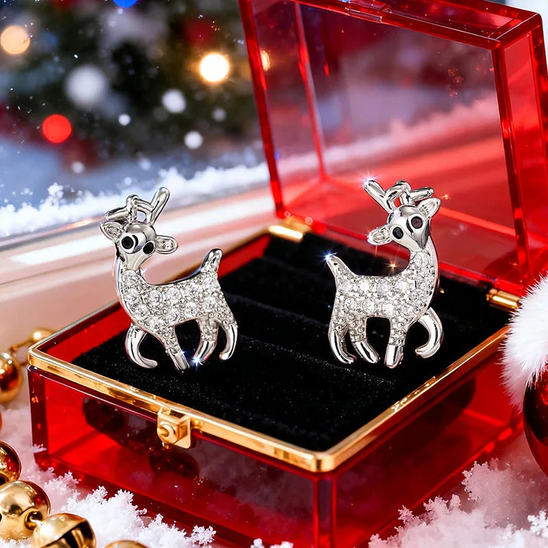Cute Deer Stud Earrings Christmas Style Elegant Women Fashion Jewelry Holiday Daily Wear Gift