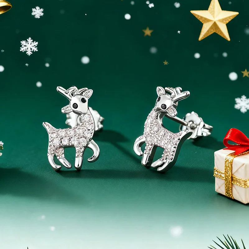 Cute Deer Stud Earrings Christmas Style Elegant Women Fashion Jewelry Holiday Daily Wear Gift