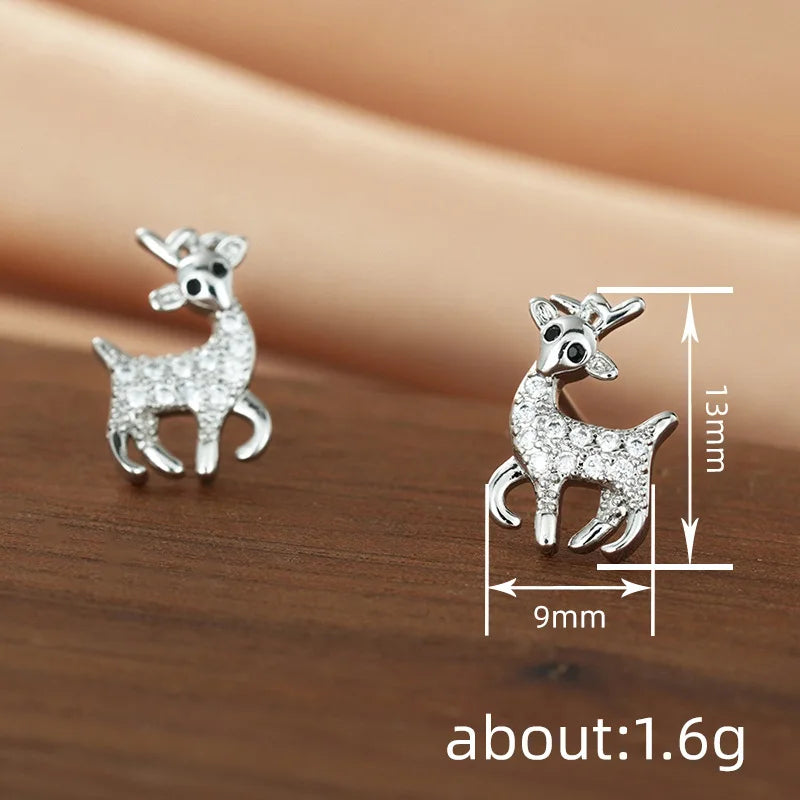 Cute Deer Stud Earrings Christmas Style Elegant Women Fashion Jewelry Holiday Daily Wear Gift