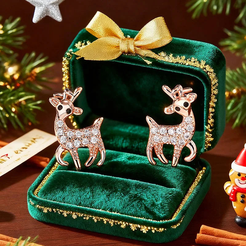 Cute Deer Stud Earrings Christmas Style Elegant Women Fashion Jewelry Holiday Daily Wear Gift