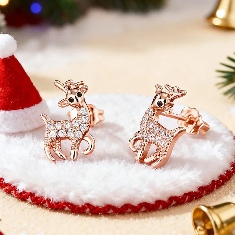Cute Deer Stud Earrings Christmas Style Elegant Women Fashion Jewelry Holiday Daily Wear Gift