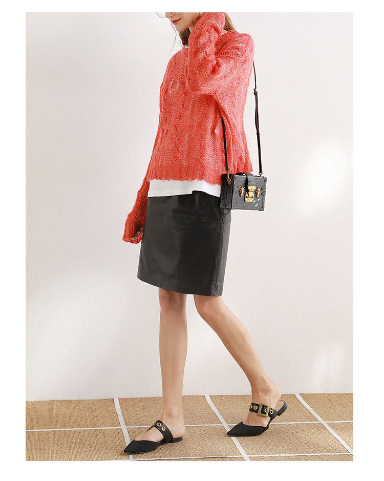 Women’s Lambskin A-Line Midi Skirt