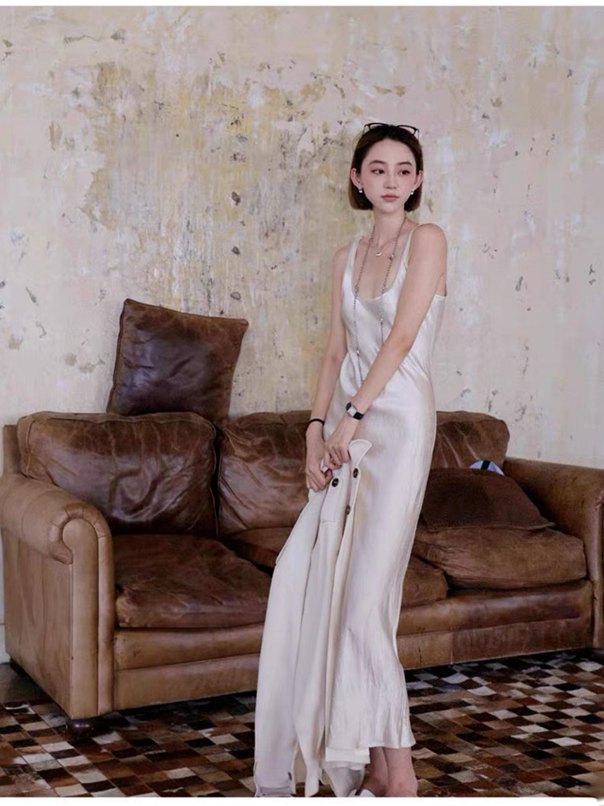 Women’s Pleated Satin Maxi Dress