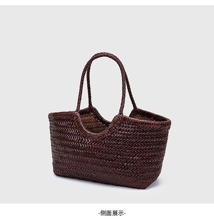 French-Style Woven Leather Tote Bag