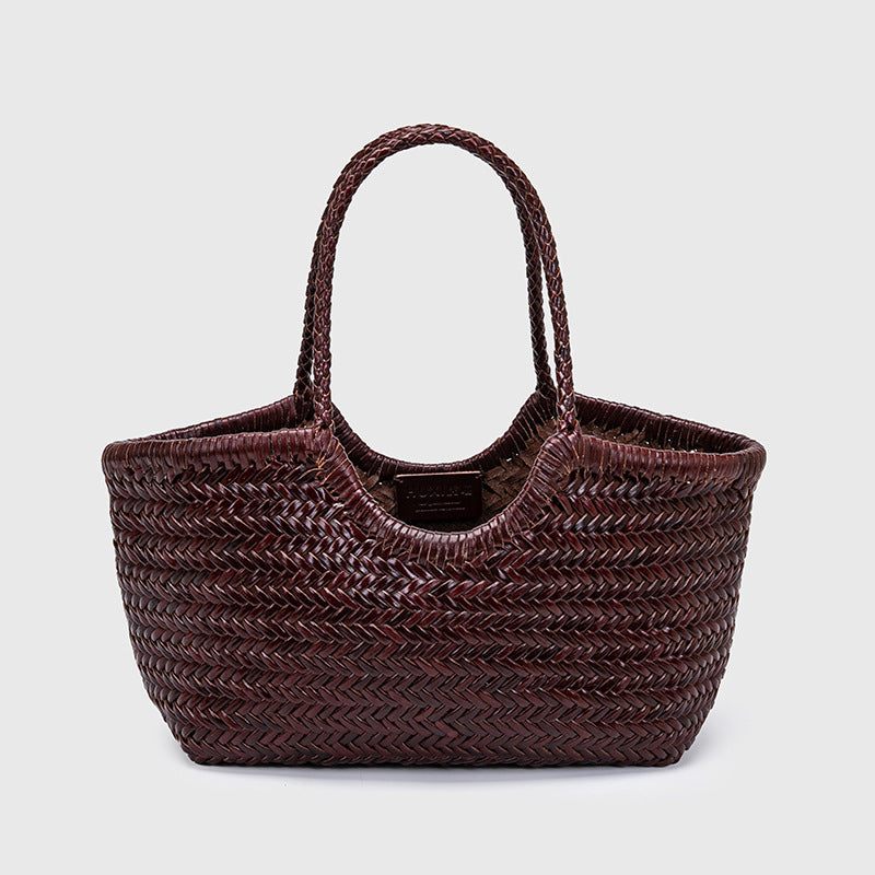French-Style Woven Leather Tote Bag