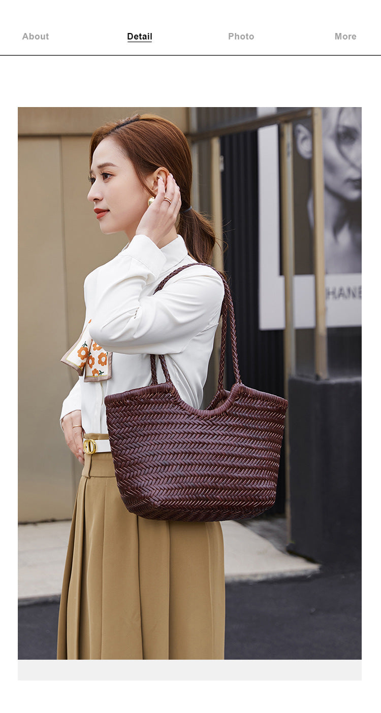 French-Style Woven Leather Tote Bag