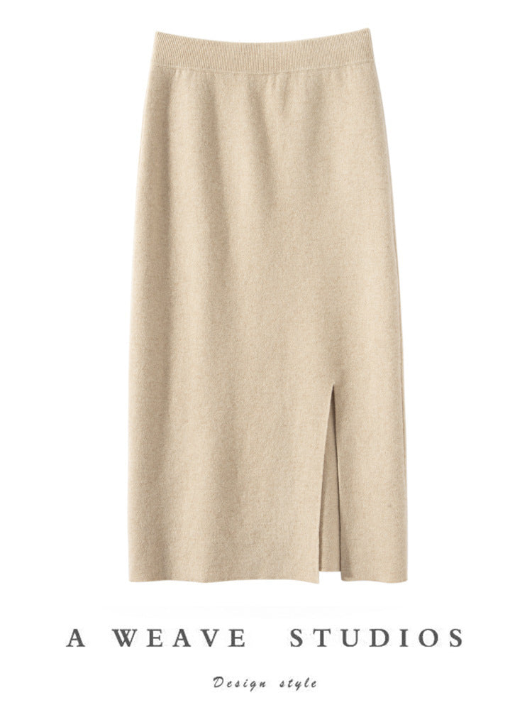 Women’s Cashmere-Wool High-Slit Skirt