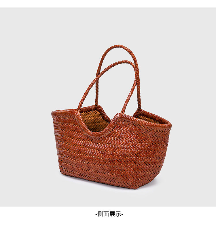 French-Style Woven Leather Tote Bag