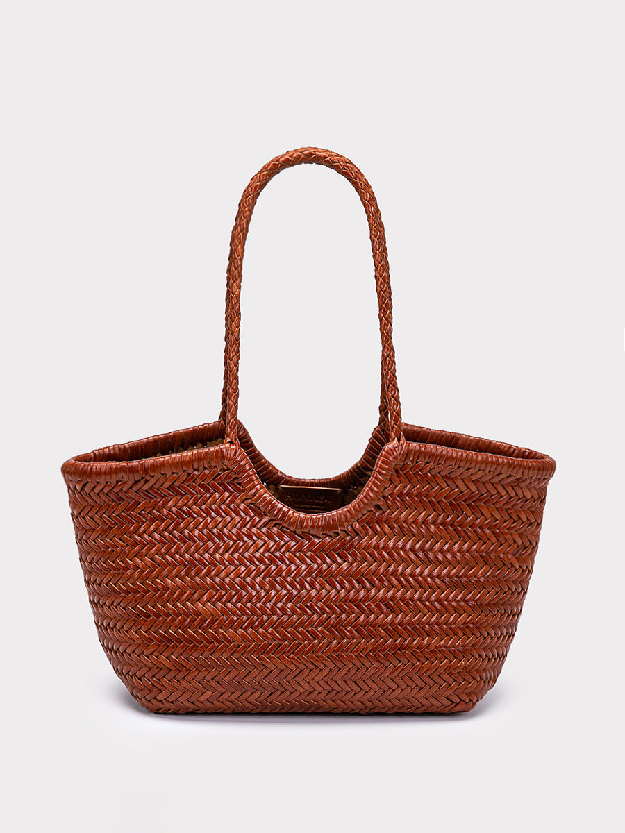 French-Style Woven Leather Tote Bag