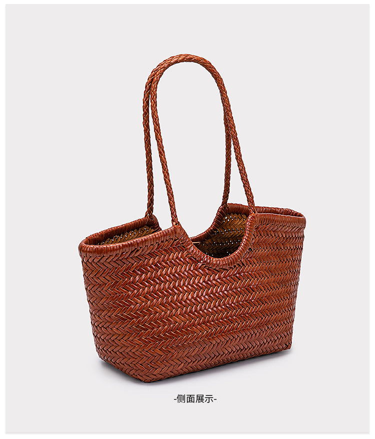 French-Style Woven Leather Tote Bag