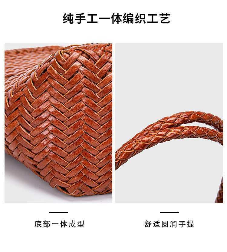 French-Style Woven Leather Tote Bag