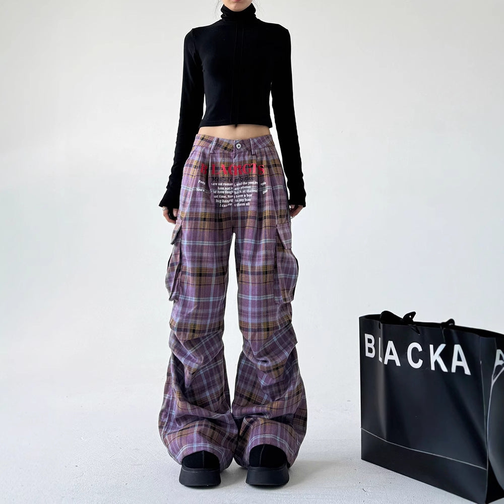 Women’s Retro Plaid Wide-Leg Pants