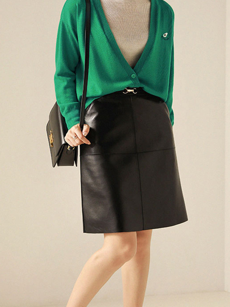 Women’s Sheepskin Leather Midi Skirt