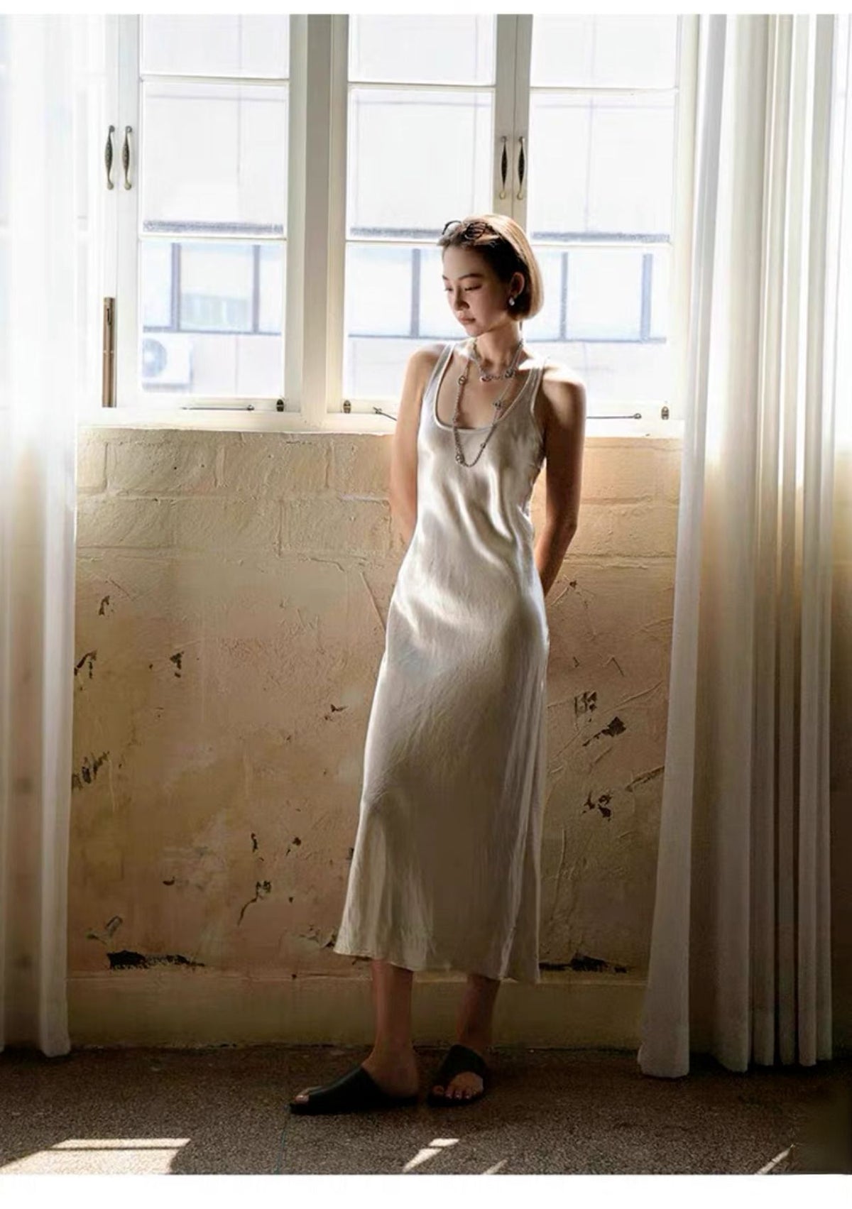 Women’s Pleated Satin Maxi Dress