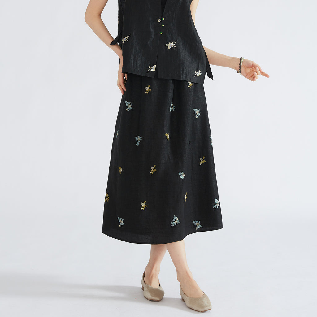 Women’s Mulberry Silk Embroidered Skirt