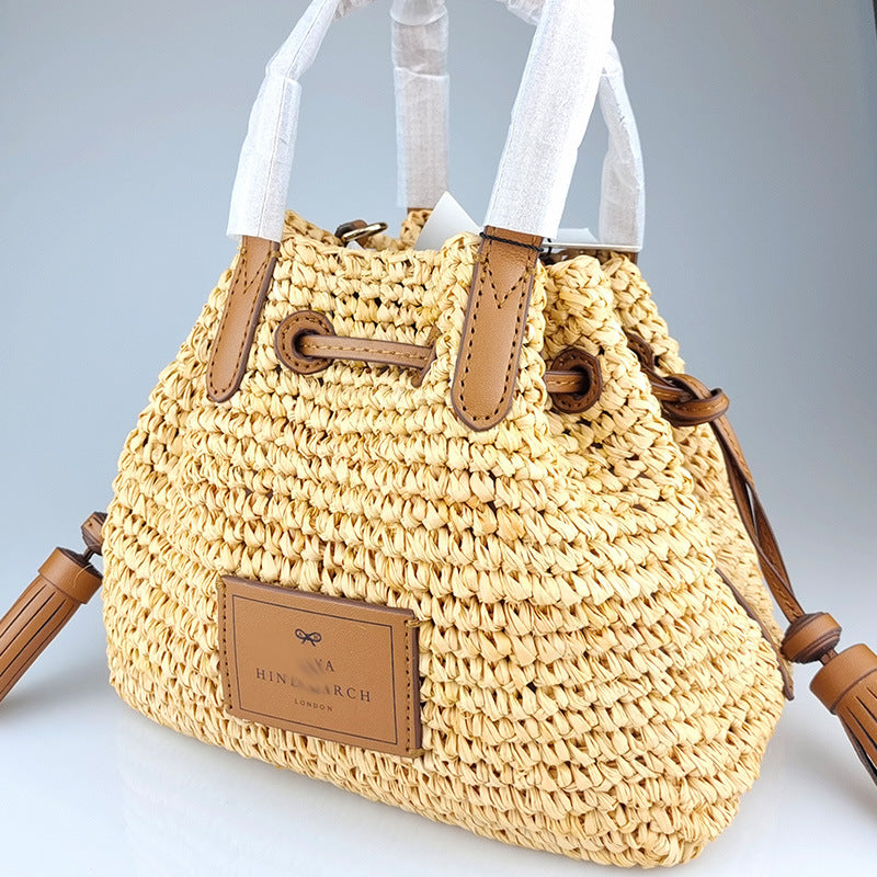 Woven Raffia Bucket Shoulder Bag