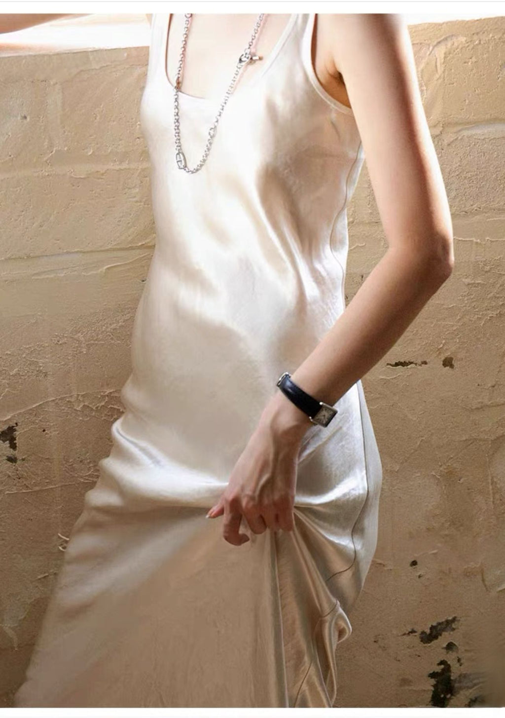 Women’s Pleated Satin Maxi Dress