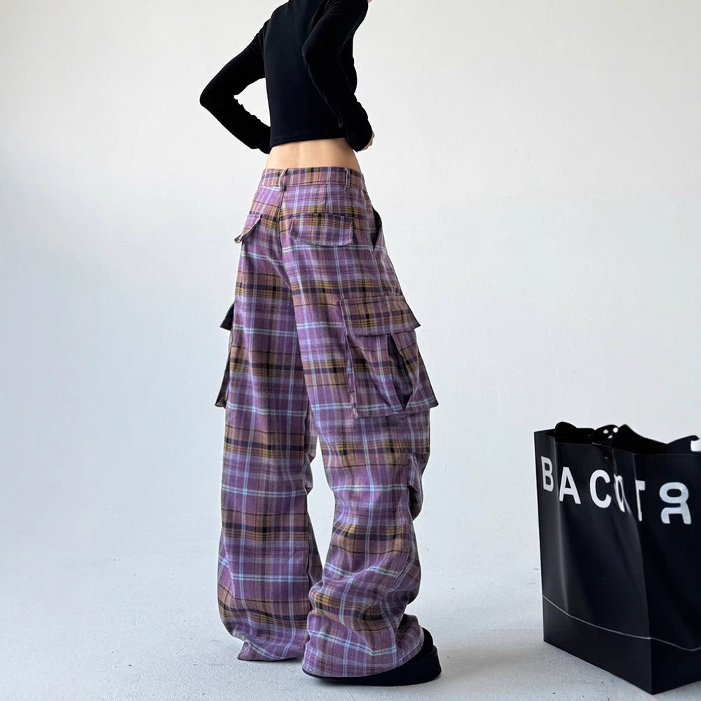 Women’s Retro Plaid Wide-Leg Pants