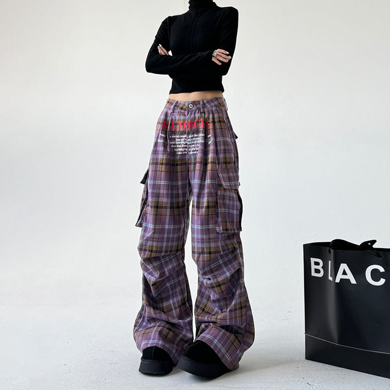Women’s Retro Plaid Wide-Leg Pants