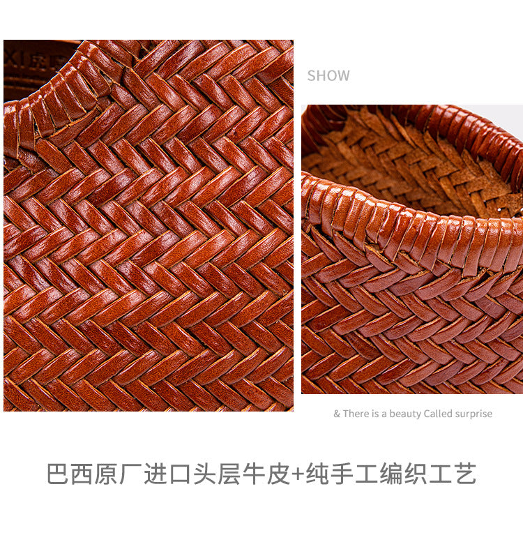 French-Style Woven Leather Tote Bag