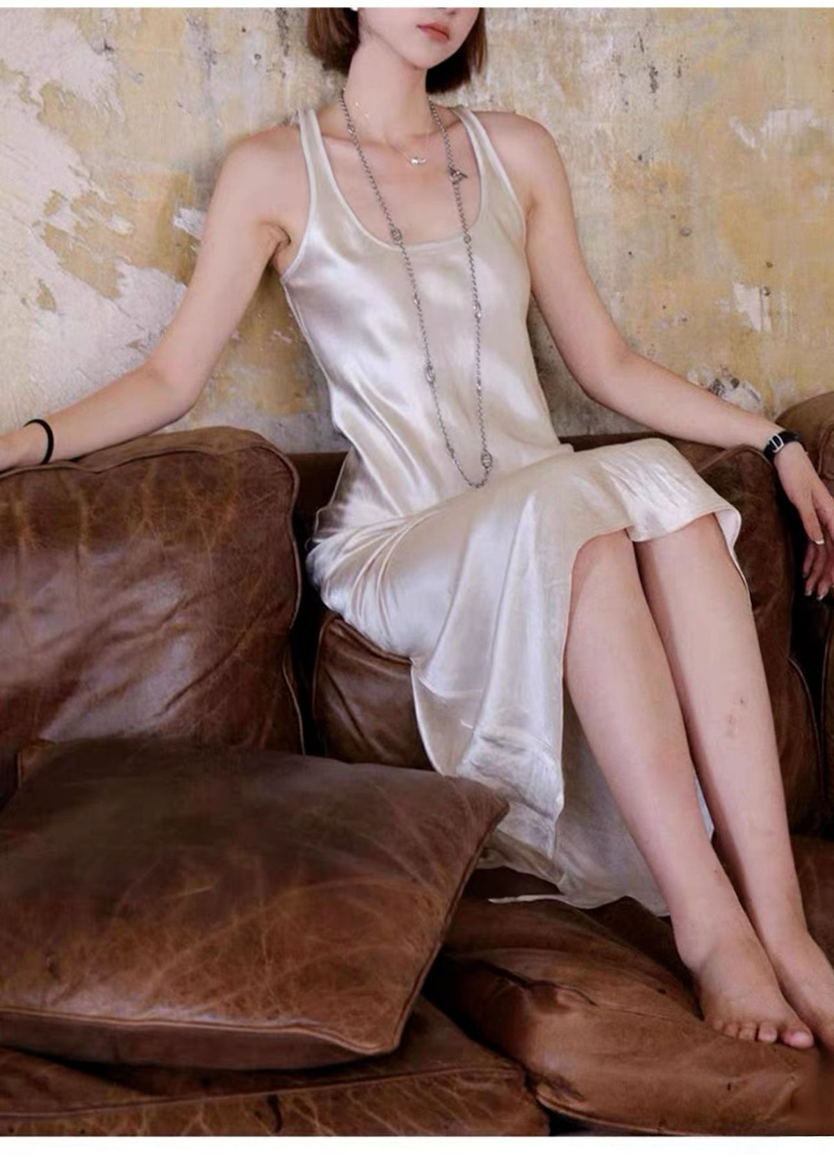 Women’s Pleated Satin Maxi Dress