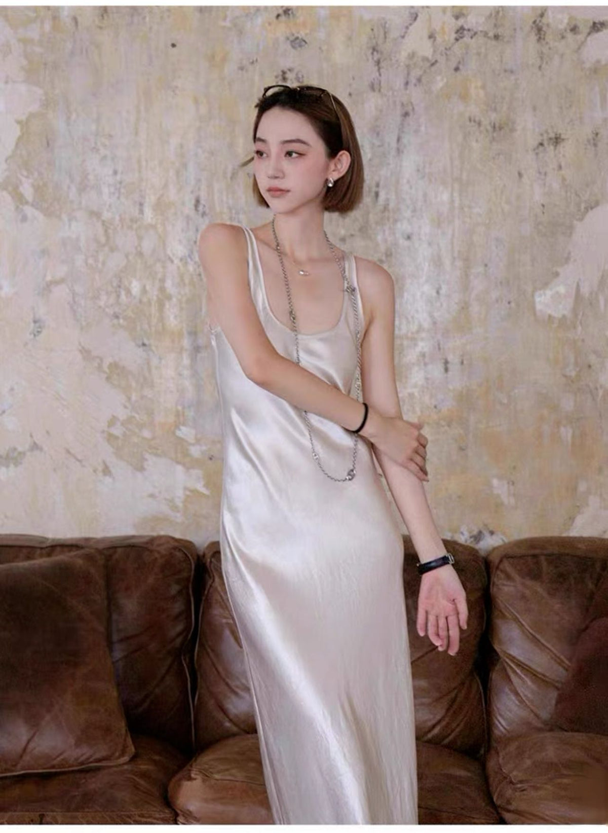 Women’s Pleated Satin Maxi Dress