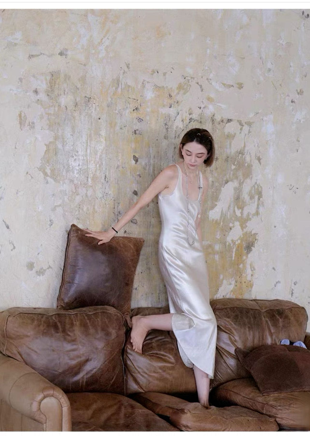 Women’s Pleated Satin Maxi Dress