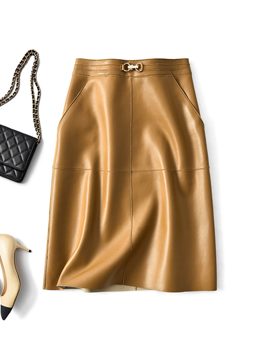 Women’s Sheepskin Leather Midi Skirt