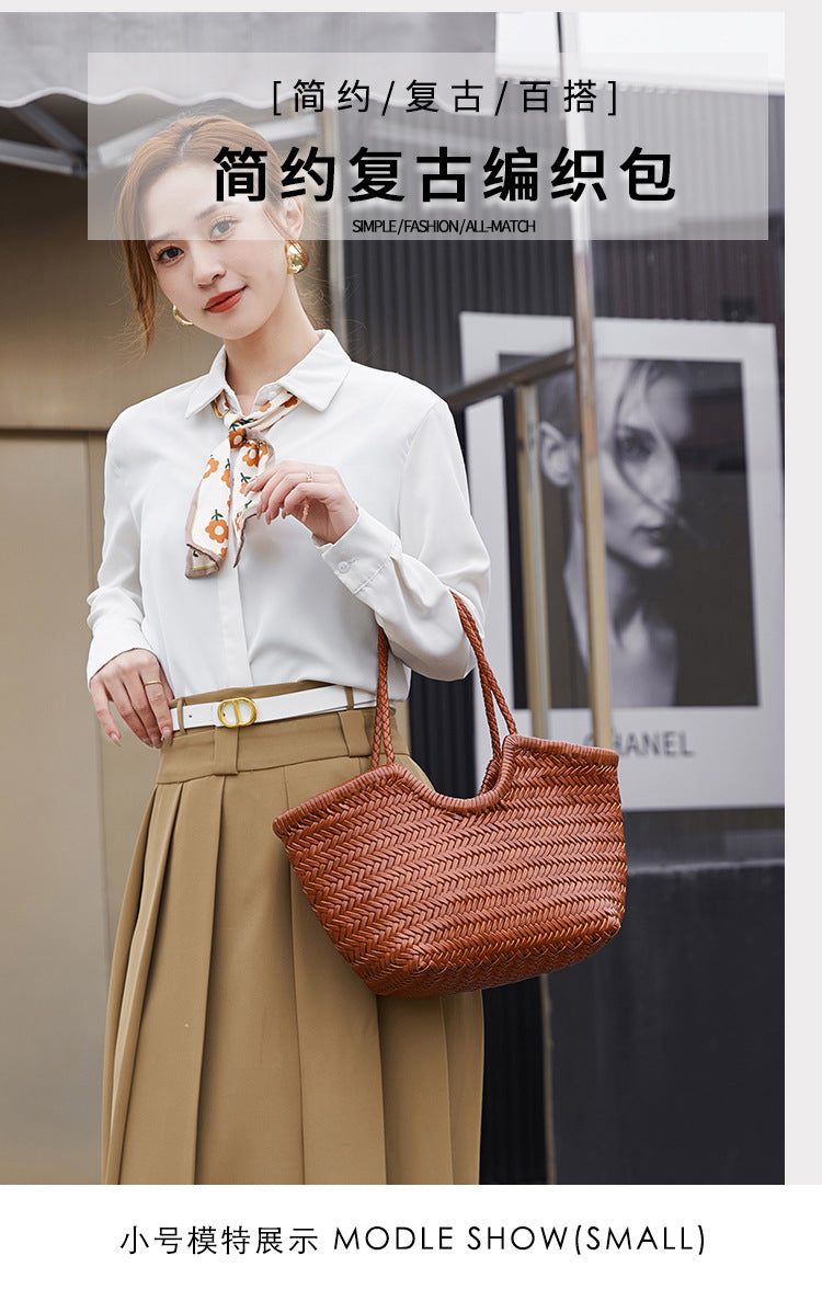 French-Style Woven Leather Tote Bag