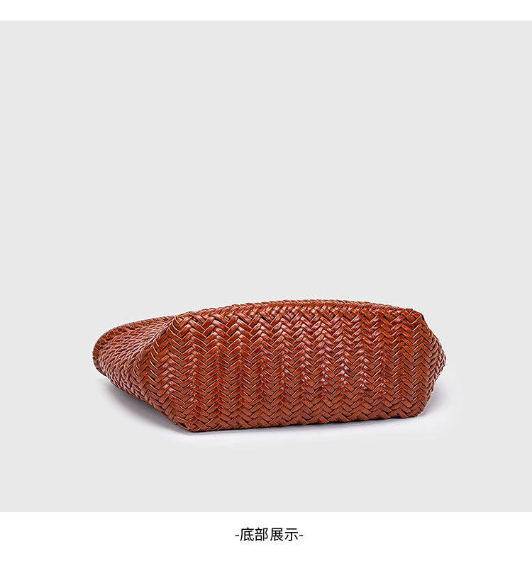 French-Style Woven Leather Tote Bag