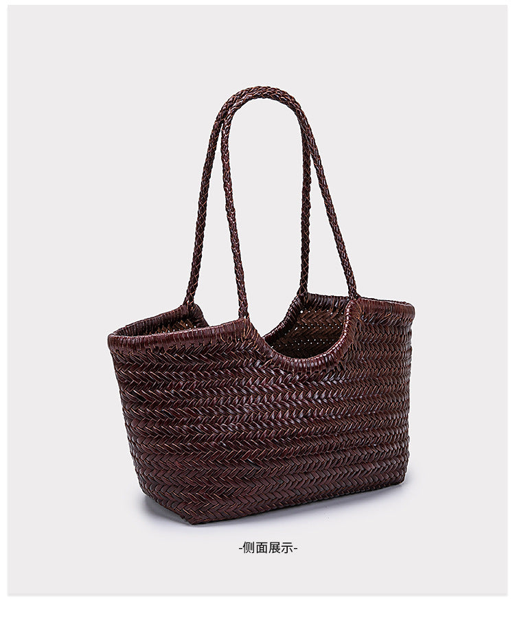 French-Style Woven Leather Tote Bag
