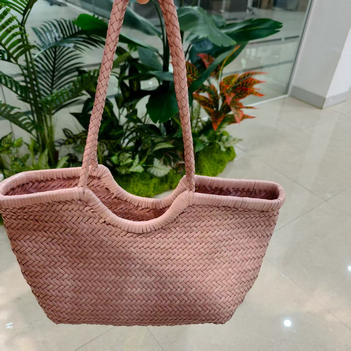 French-Style Woven Leather Tote Bag
