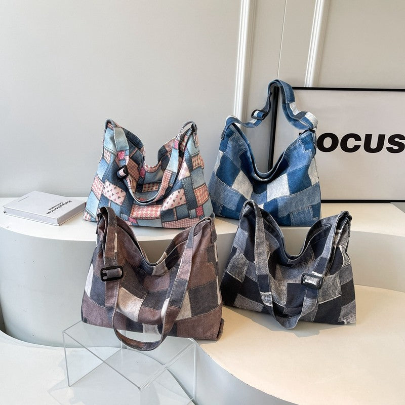 Retro Contrast-Color Shoulder Bag