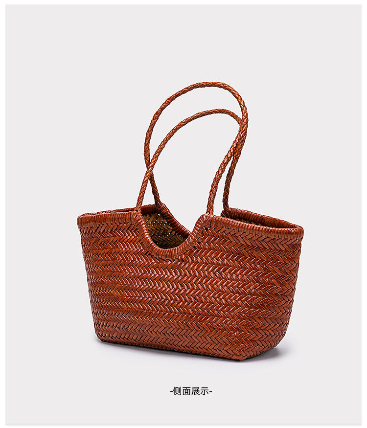 French-Style Woven Leather Tote Bag