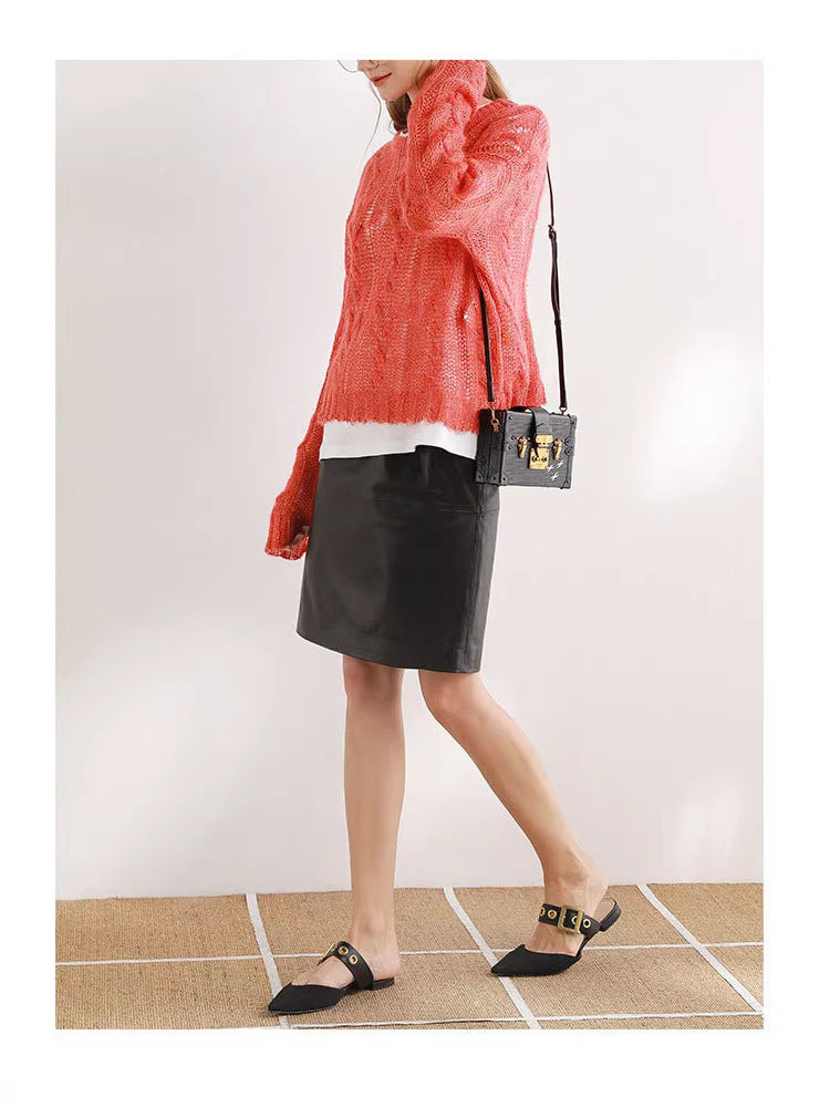 Women’s Lambskin A-Line Midi Skirt