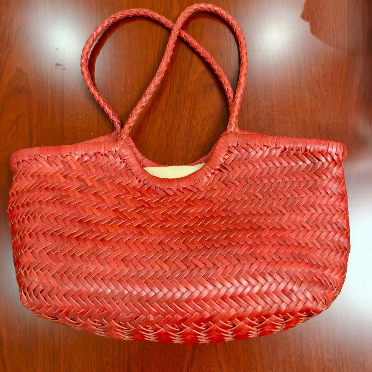 French-Style Woven Leather Tote Bag