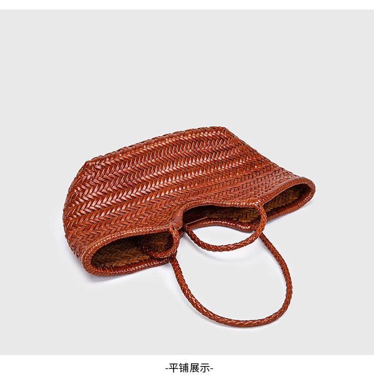 French-Style Woven Leather Tote Bag