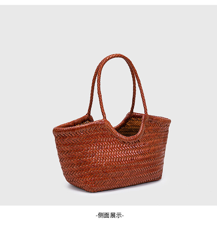 French-Style Woven Leather Tote Bag
