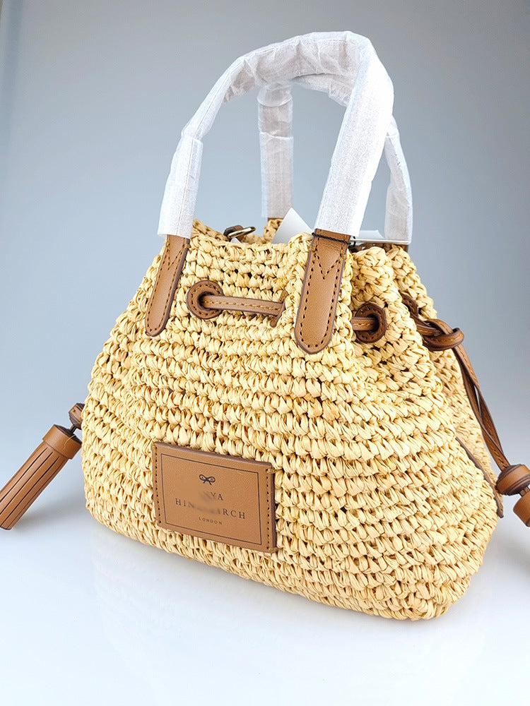 Woven Raffia Bucket Shoulder Bag