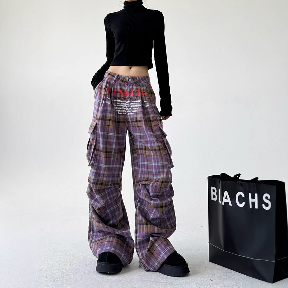 Women’s Retro Plaid Wide-Leg Pants
