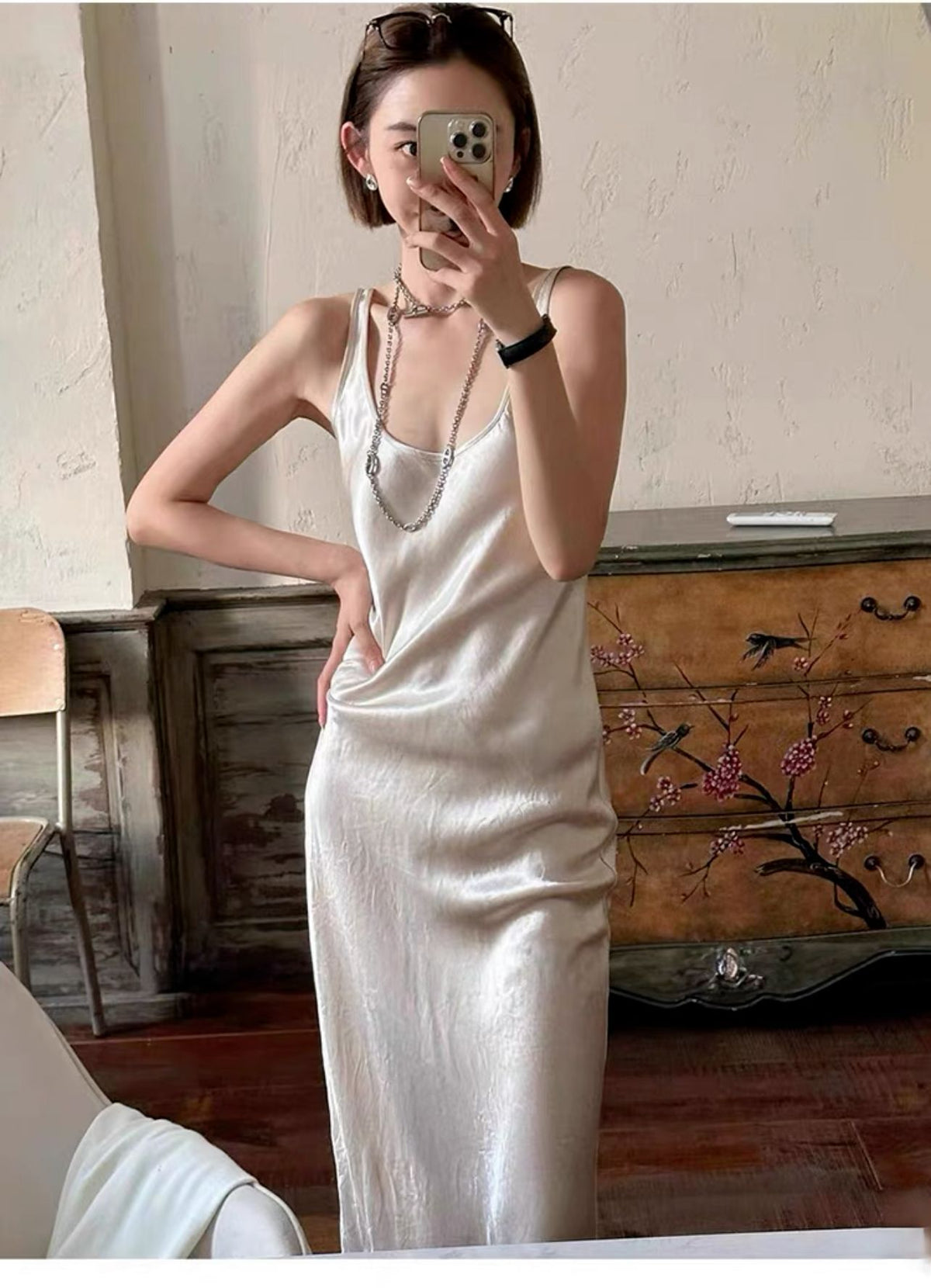Women’s Pleated Satin Maxi Dress